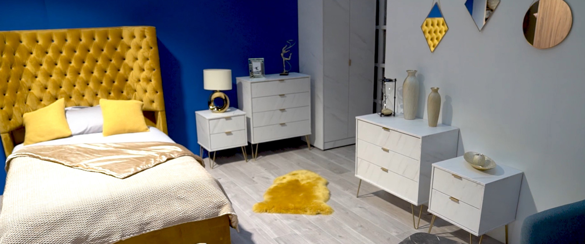 Interior of a bedrooms showing various items of furniture