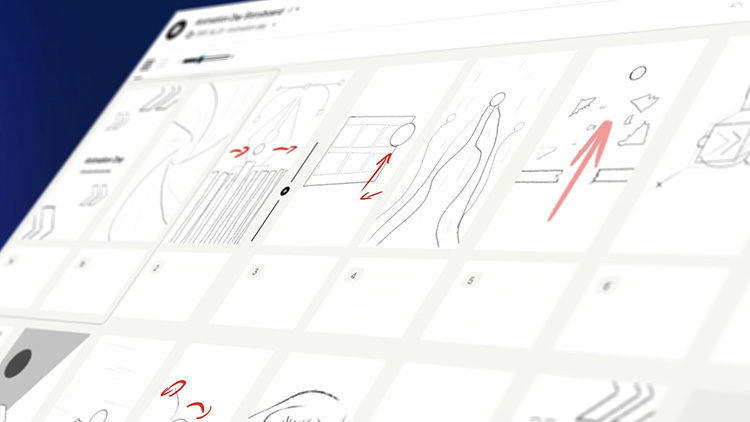 Visual showing the storyboard process for the International Animation Day animation